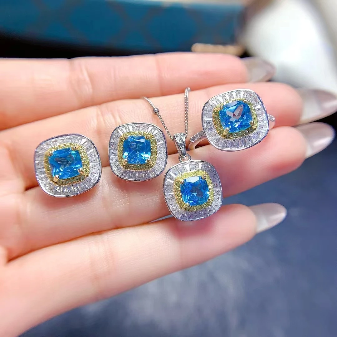 Natural Topaz jewelry sets for women rings earrings pendant silver 925  luxury gem stones 18k gold plated free shiping items