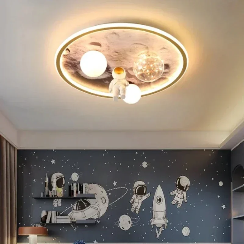 European Modern Children\'s Moon Lustre Led Lights Astronaut Bedroom Chandeliers Decoration Ceiling Lamps for Room Home-appliance