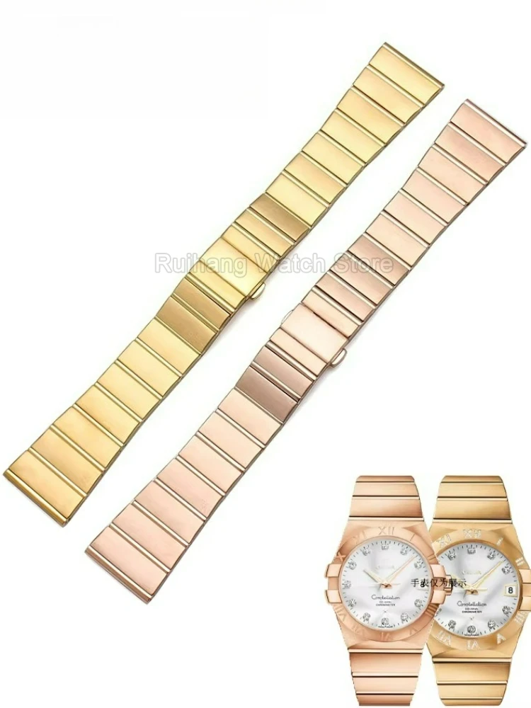 

Exquisite Steel Watch Accessories 17 23 25mm for Omega Constellation Double Eagle Golden Concave Interface Butterfly Buckle