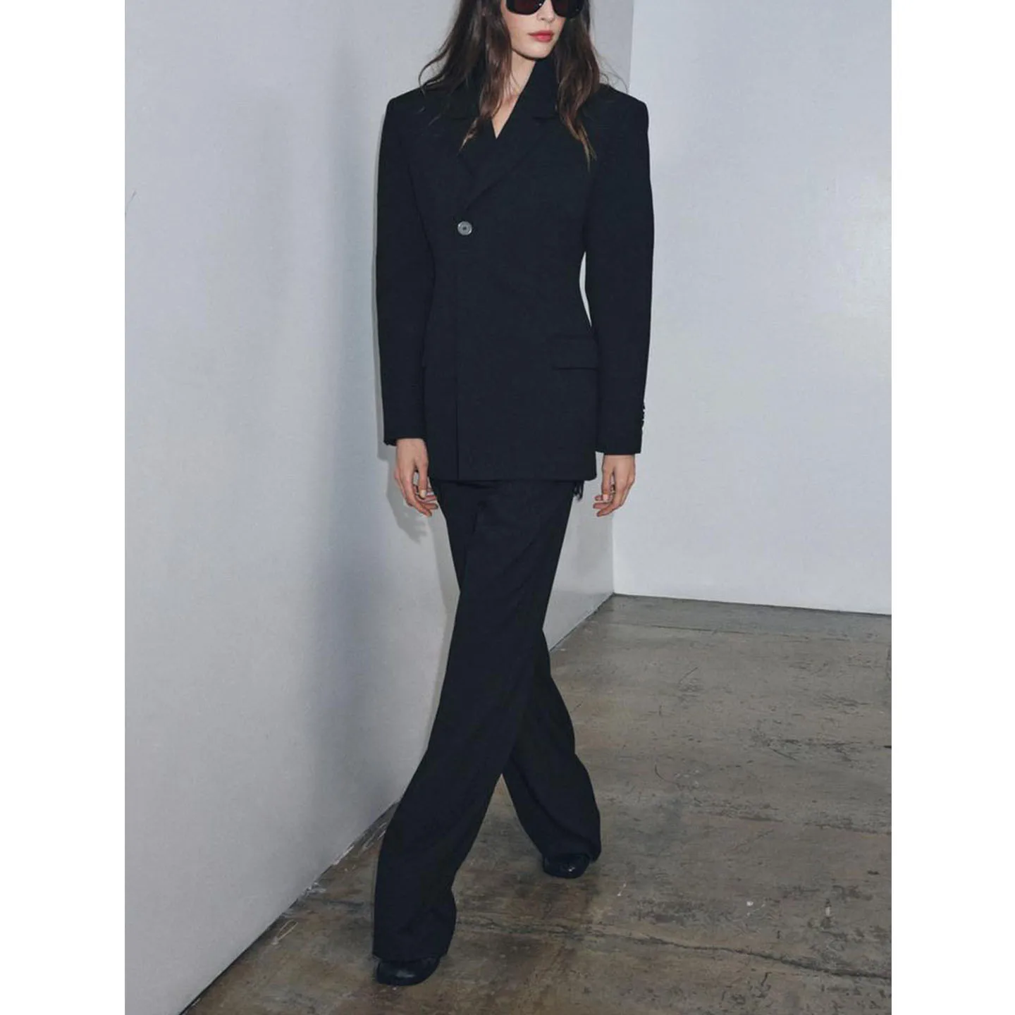 Casual Sle a medida Jaet botón decorado ajuste suelto cuello irt adelgazamiento pantalones largos fibra de poliéster longitud Regular Sve