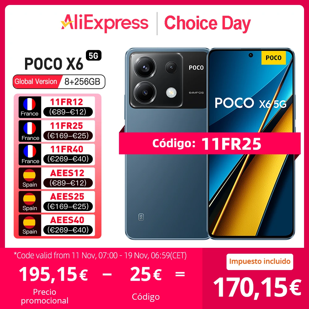 POCO X6 5G, Smartphones, Version Global, NFC,  8+256GB/12+256GB, Snapdragon® 7s Gen 2, 6.67