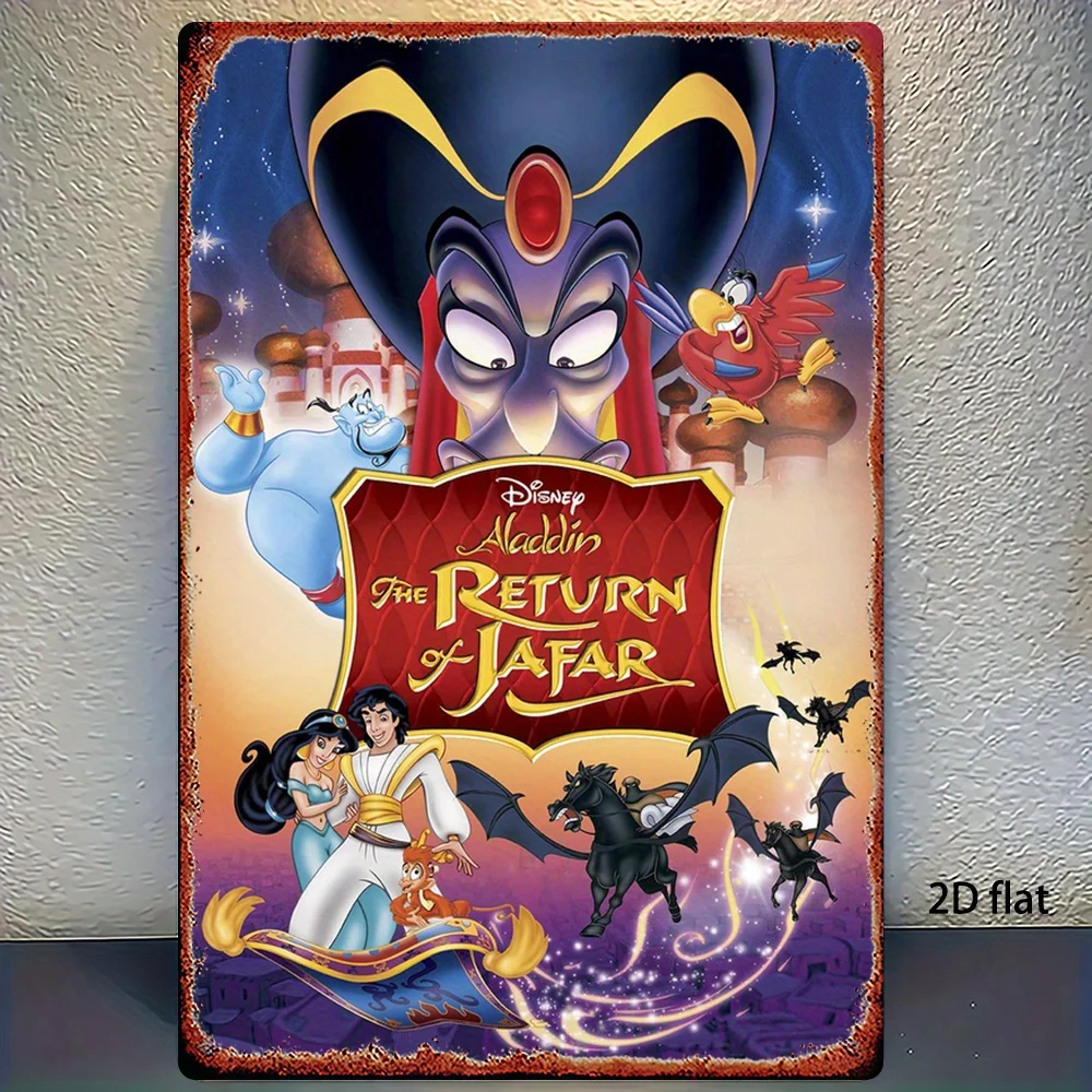 2D plano, 1 pieza Disney Aladdin y Jafar decoración de pared de hierro de retorno-señal oficial de Disney Vintage con lámpara mágica, Const de hierro resistente