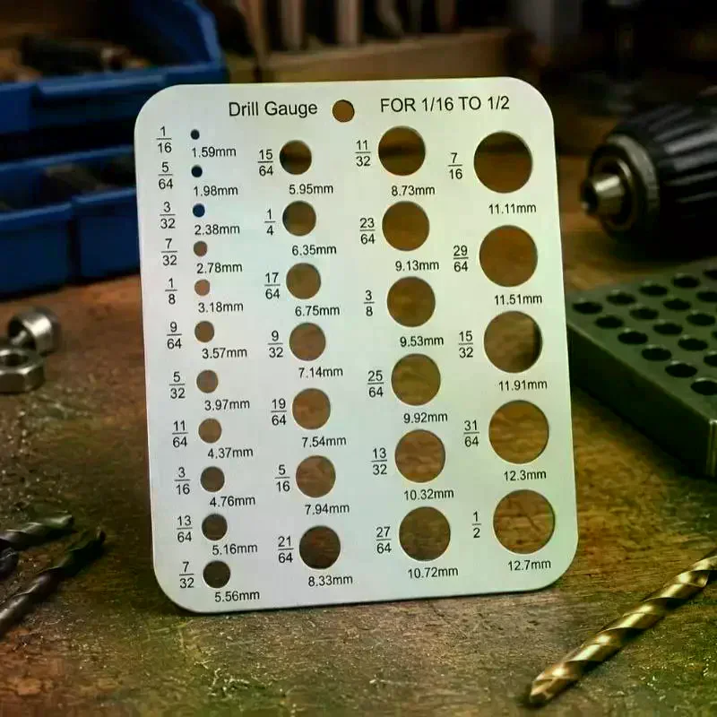 Stainless Steel 29 Hole Drill Gauge High Contrast Markings Durable Quick Precise Measuring 1/16 To 1/2 Inch Bits