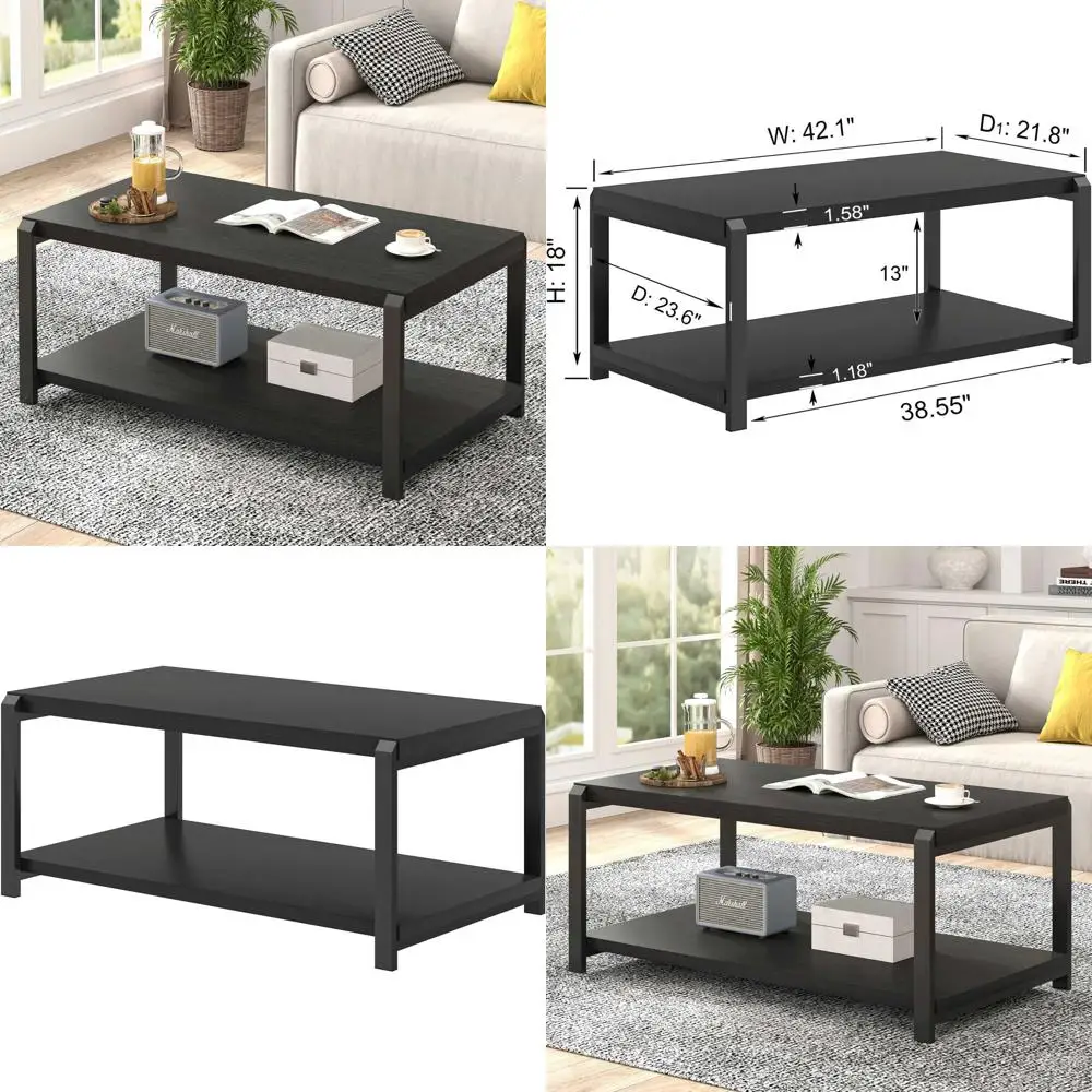 

Rustic Wooden Center Table for Living Room with Industrial Style and Storage Shelf
