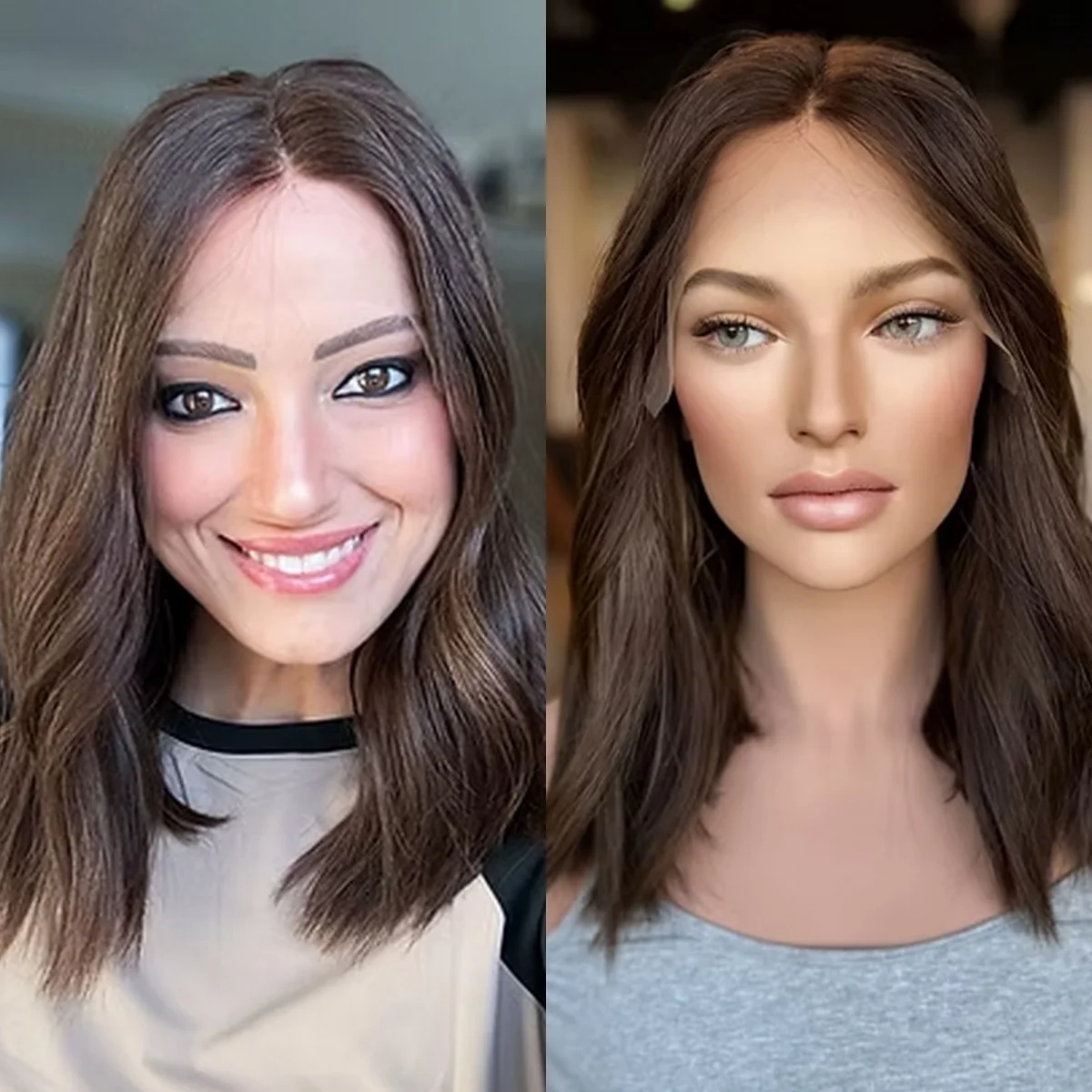 18 Inches Ombre Dark Brown Wigs Balayage Slightly Wave Synthetic 13*4 HD Invisible Lace Frontal Wigs For Women Daily Party Use