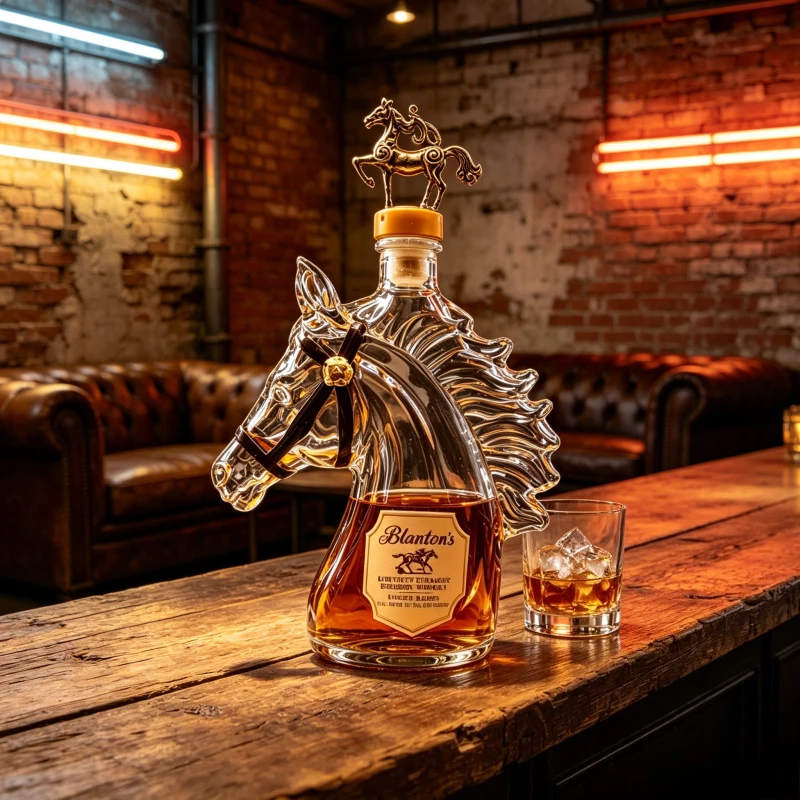 Decantador de Whisky de Vidrio con Forma de Caballo de Blanton's, Botella Creativa para Bourbon, Decoración para Bar en Casa, Regalo de Colección