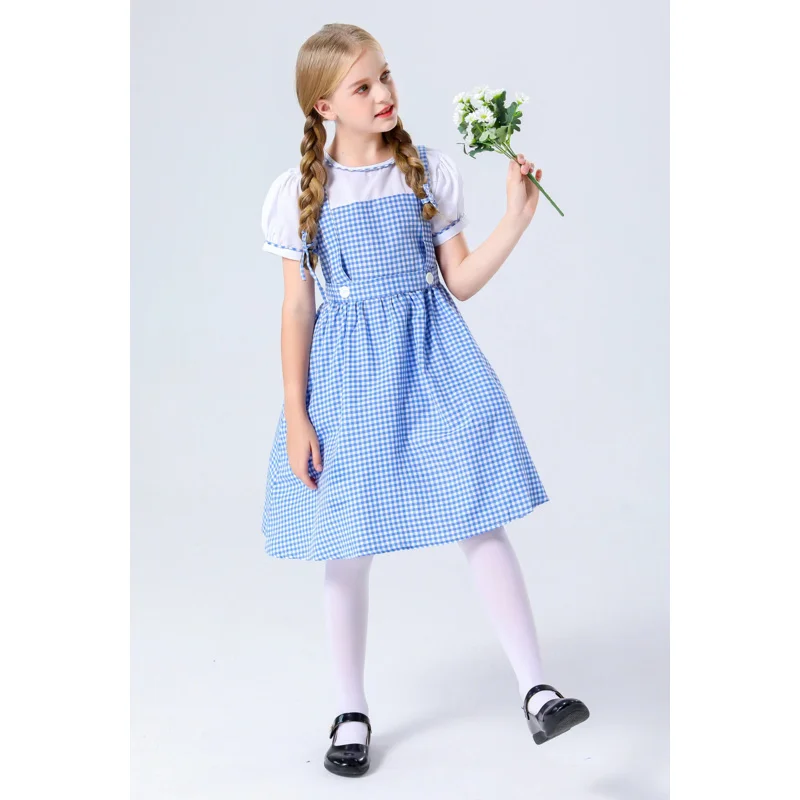 فستان وصيفة الهالوين الأزرق مع رباط شعر للفتيات ، بذلة لطيفة ، حفلة موسيقية أوكتوبرفيست