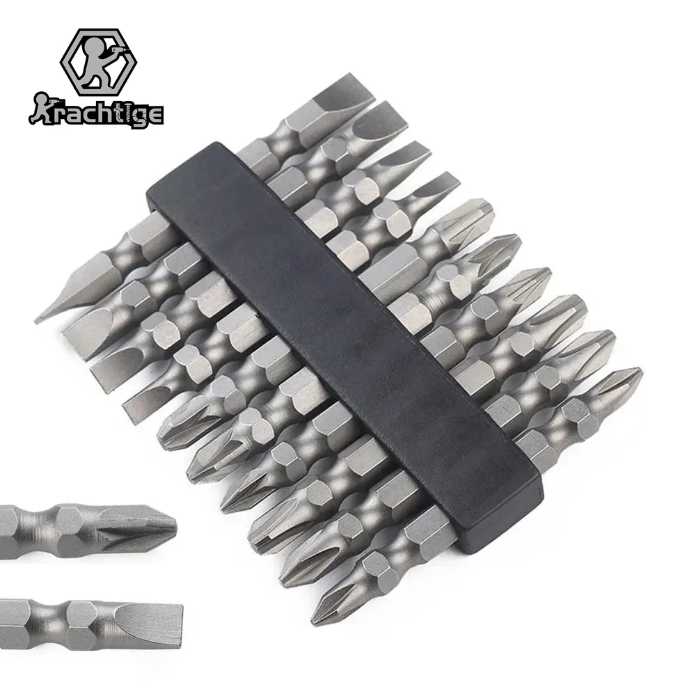 Krachtige 10Pcs 65mm Magnetic Screwdriver Bits S2 PH Slotted Double Head Screwdriver Set Power Tool