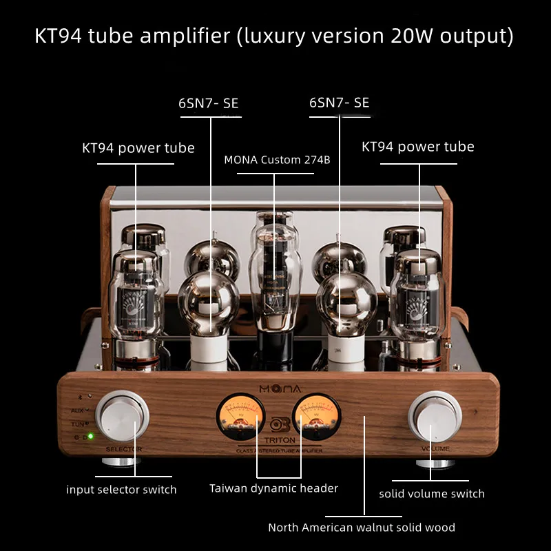 Class A tube amplifier 20W+20W KT88 HIFI high power tube amplifier Bluetooth audio amplifier suitable for home theater