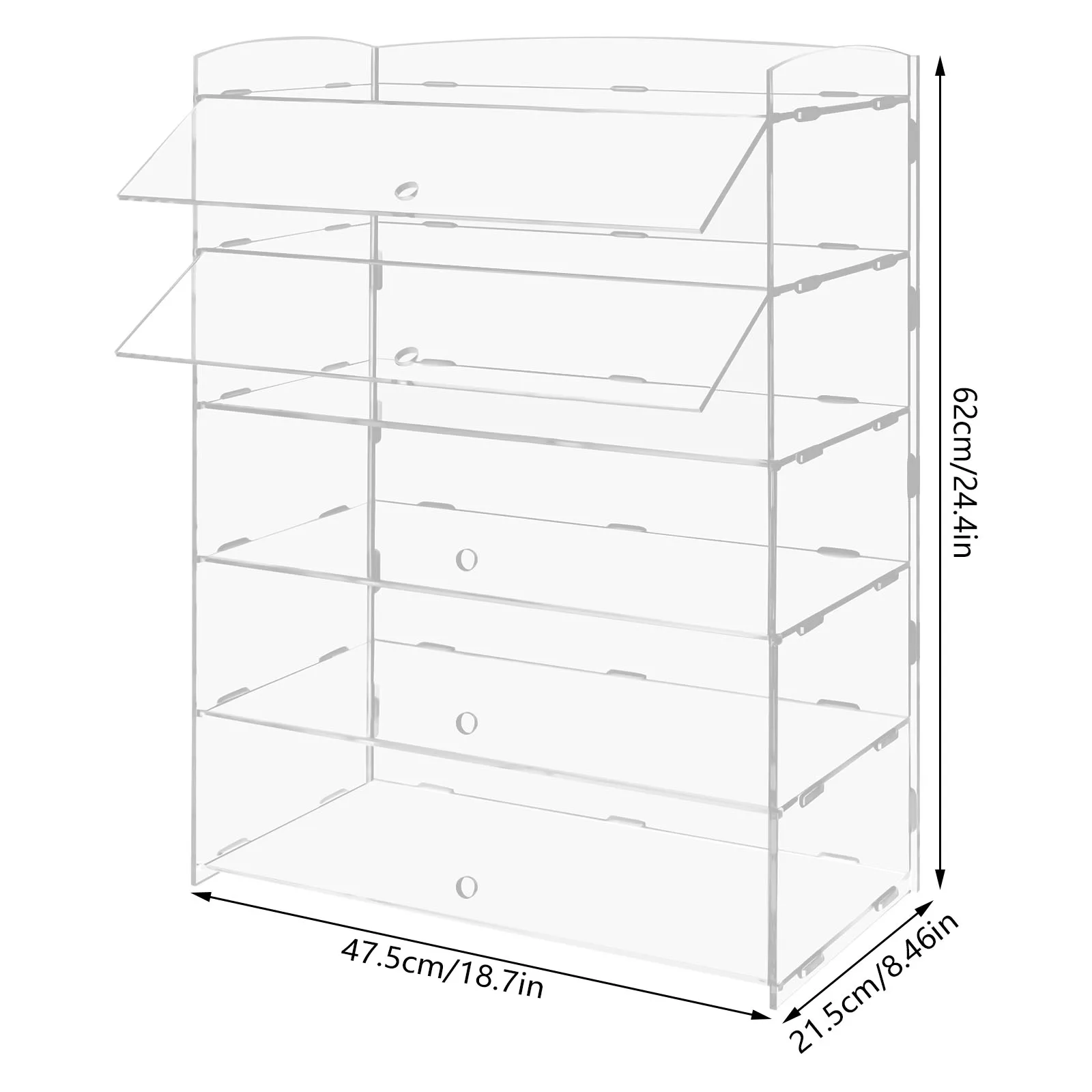 5-Tier Clear Acrylic Display Case - Modern Rectangular Showcase for Collectibles and Retail with Easy Assembly