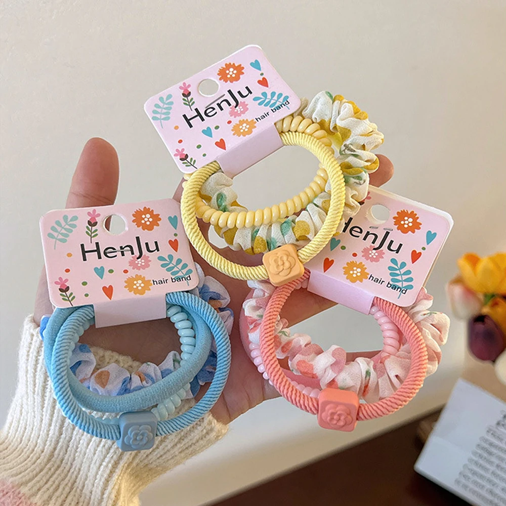 4pcs/Set Candy Color Telephone Scrunchies Multicolor Elastic Hair Ties Ponytail Holder Rubber Bands Teen Girls Summer Headwear