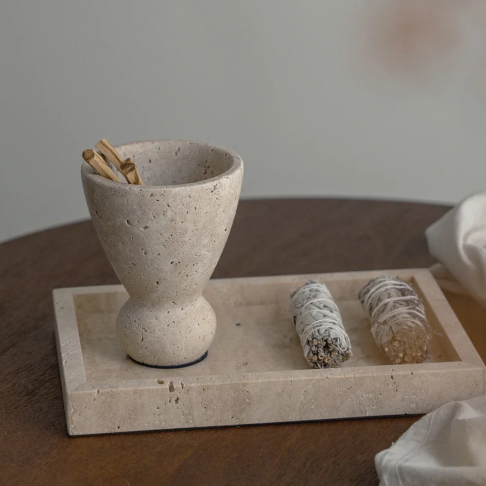 Vintage Travertine Mubkhar Wood Incense Holder Decorative Palo Santo Burner
