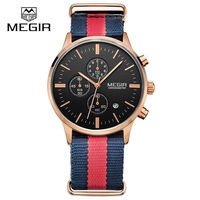 MEGIR 2011 Men's Casual Quartz Watches Multifunctional Chronograph Dial Luminous Fashion Canvas Strap Wristwatch for Men Date