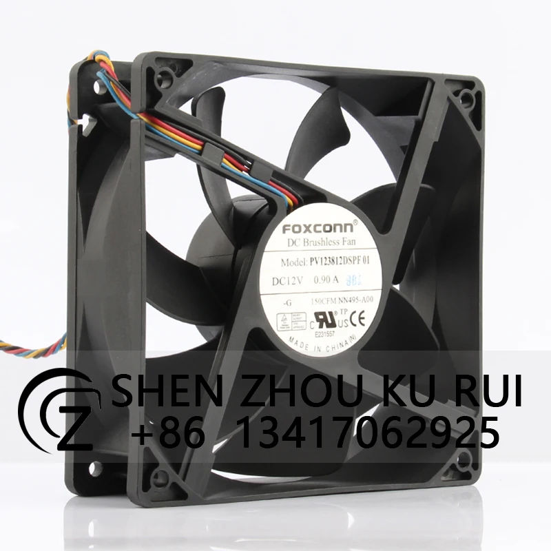 PV123812DSPF01 Case Cooling Fan for Foxconn DC12V 0.9A 120X120X38MM 12038 12CM DELL Connector Industrial Centrifugal