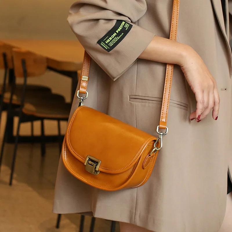 2023 New Style Real Leather Women\'s Bag Vegetable Tanned Genuine Cow Leather Single Shoulder Messenger Bag Lady Popular Purse