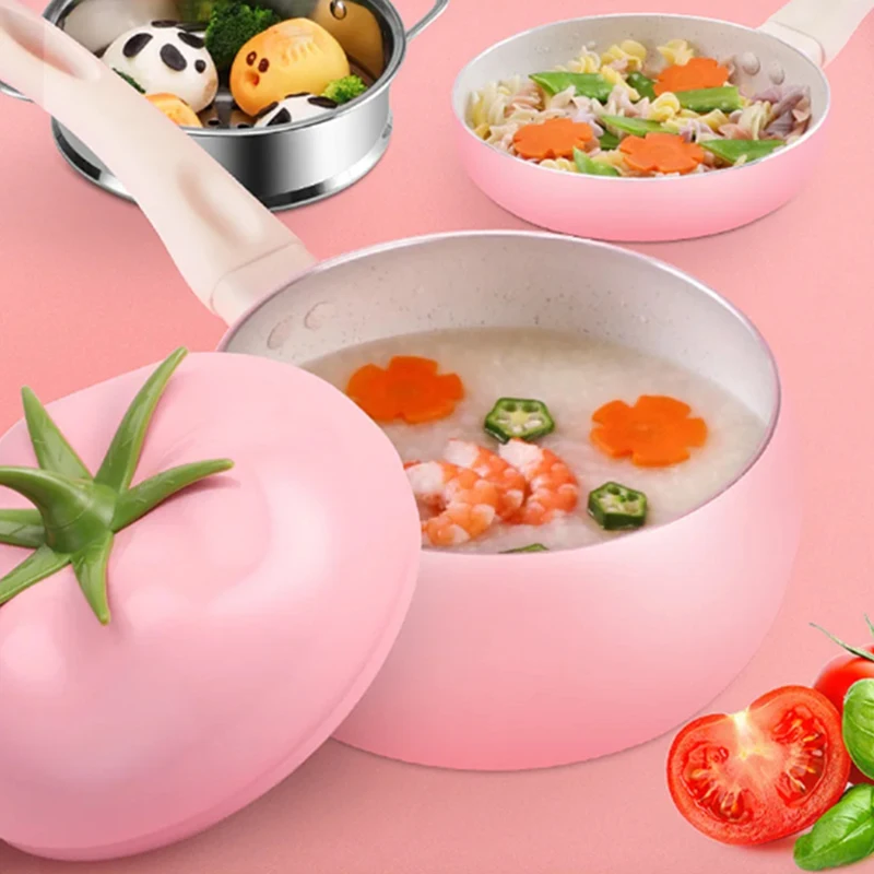 Fruit Tomato Shape Frying Pan Cooking Pot Saucepan Induction Cooker Aluminum Cookware Nonstick Home Kitchen Supplies