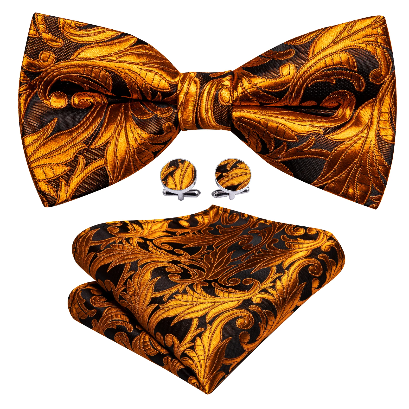 Barry.Wang Jacquard-Fliege für Herren, Mintgrün, Gelb, Paisley, solide, vorgebundene Fliege, Einstecktuch, Manschettenknöpfe, Set für Hochzeiten