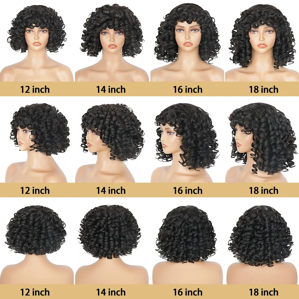 Afro Rose Curly Funmi Perücken mit Bang Short Bouncy Curly Bob Perücke mit Pony Maschine gemacht Rose Curl Echthaar Perücke für schwarze Frauen