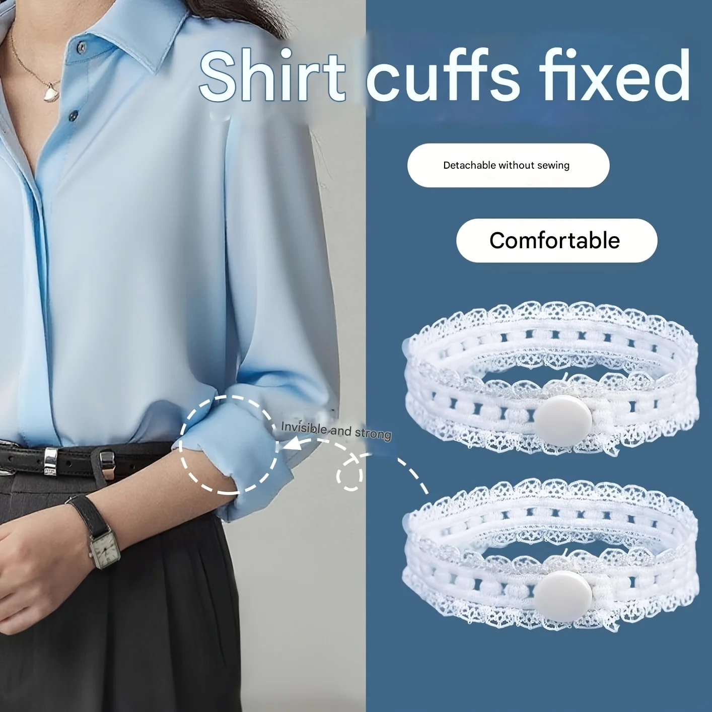 2/4Pcs Adjustable Lace Sleeve Holders,No-Sew Elastic Shirt Cuff Straps For Fixing Rolled Sleeves,Shorten Sleeve& Pant Leg Length view 2