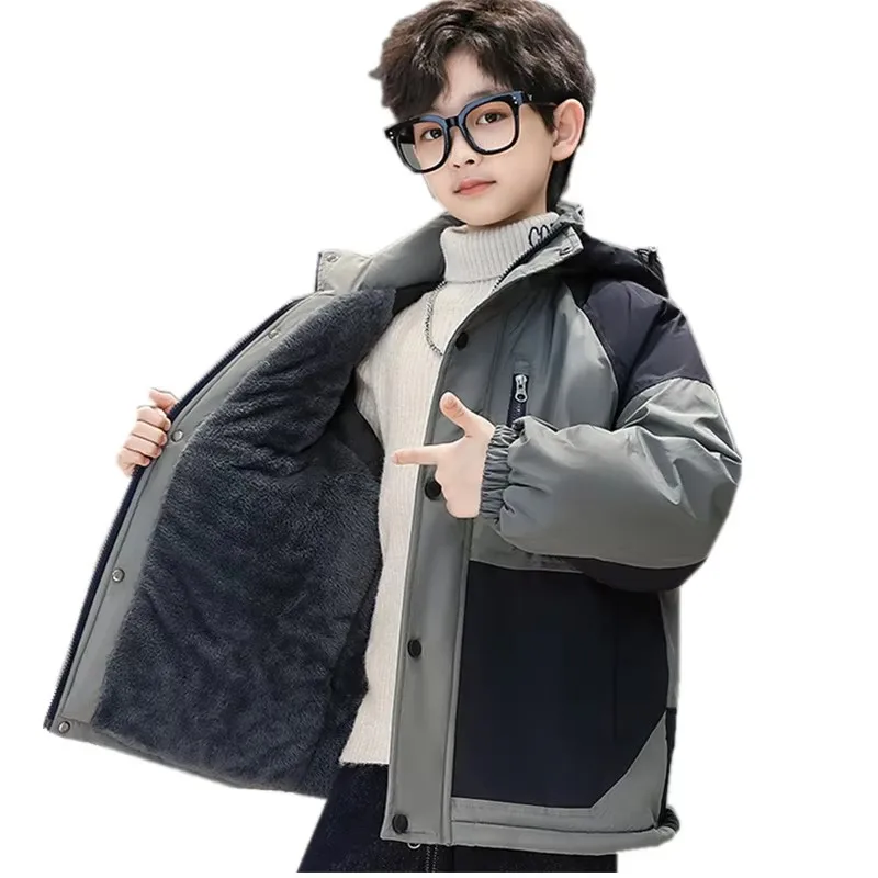 

Child Winter Hood Outerwear Coats Clothes for Boy Warm Parka Jacket Korean Fashion Kids Insulated Coat Teen Warm Thicken Outfit