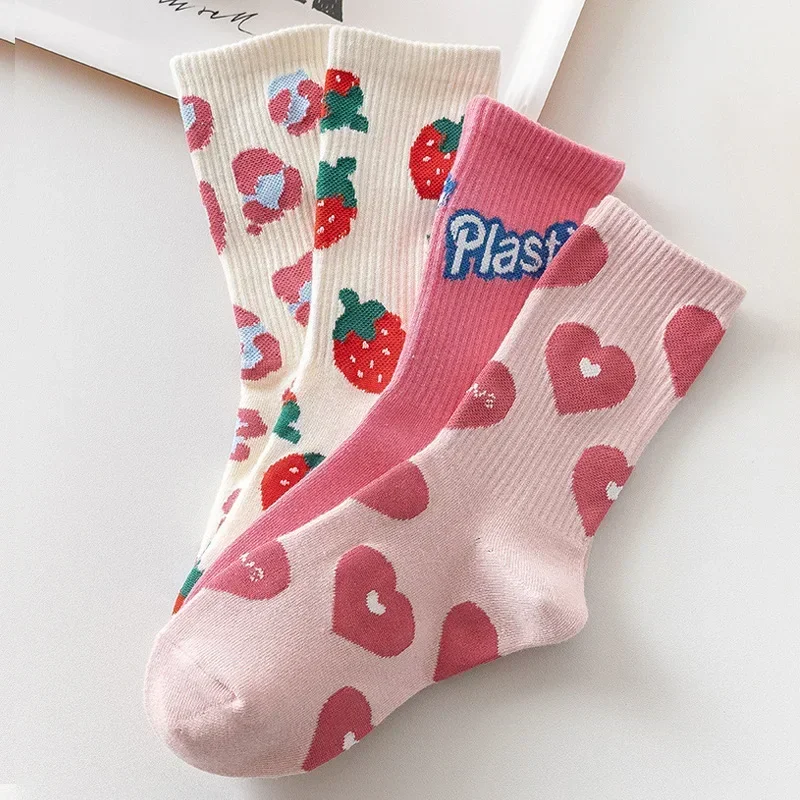 4 Pairs Valentines Socks Women Red Heart Print Crew Socks Bulk Valentines Day Party Pink Love Colorful Pattern Novelty Cute Sock