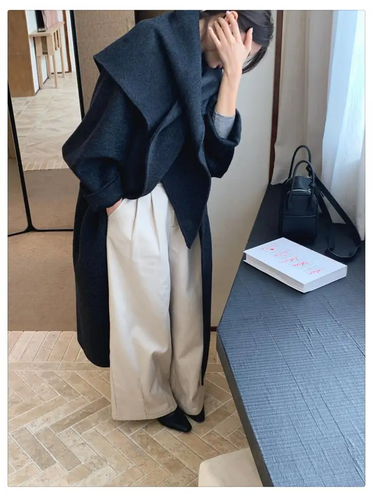 Giacche lunghe di lana da donna rosse natalizie 2025 Inverno con sciarpa Cappotti di lana 100% da donna larghi X-Long con un bottone