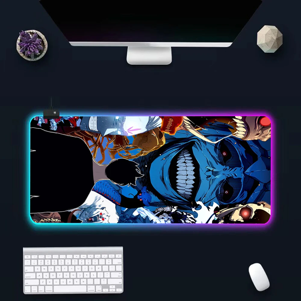 Imagem -06 - Anime Solo Nivelamento Rgb Led Brilhante Mouse Pad Teclado pc Gamer Borracha Gaming Mouse Pad Computador Mausepad