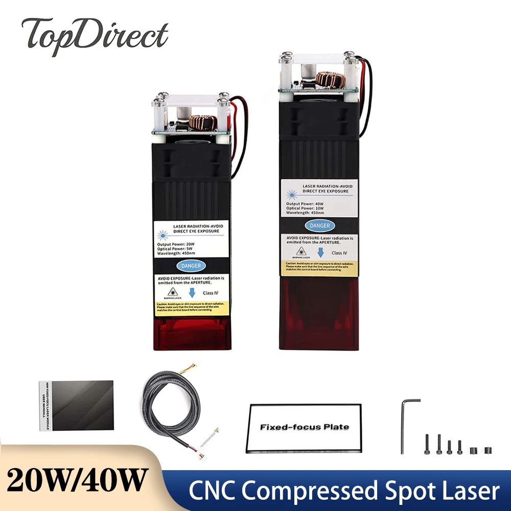 

TopDirect 40W laser module 450nm Blue Purple Light 20W Compressed Spot Laser Tools For DIY Laser Engraving Machine Wood Cutting