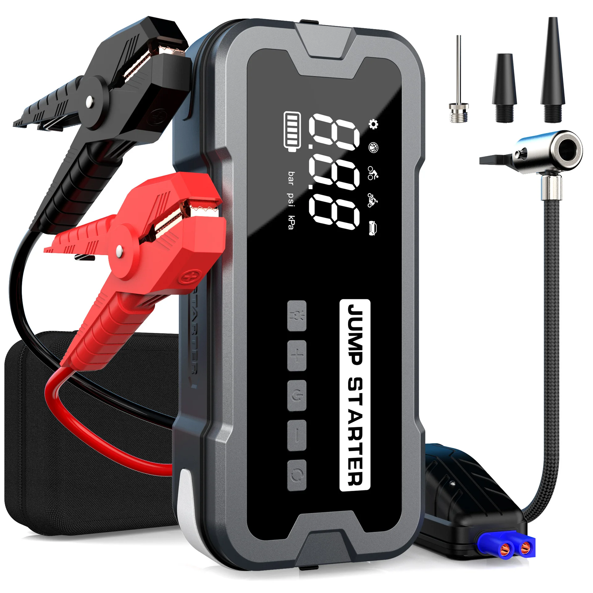 

2025 hot sale Jump Starter Air Compressor 8000mAh 12V Car Battery Jump Starter with Air Pump 4 in 1 Emergency Tool Kit Led Light