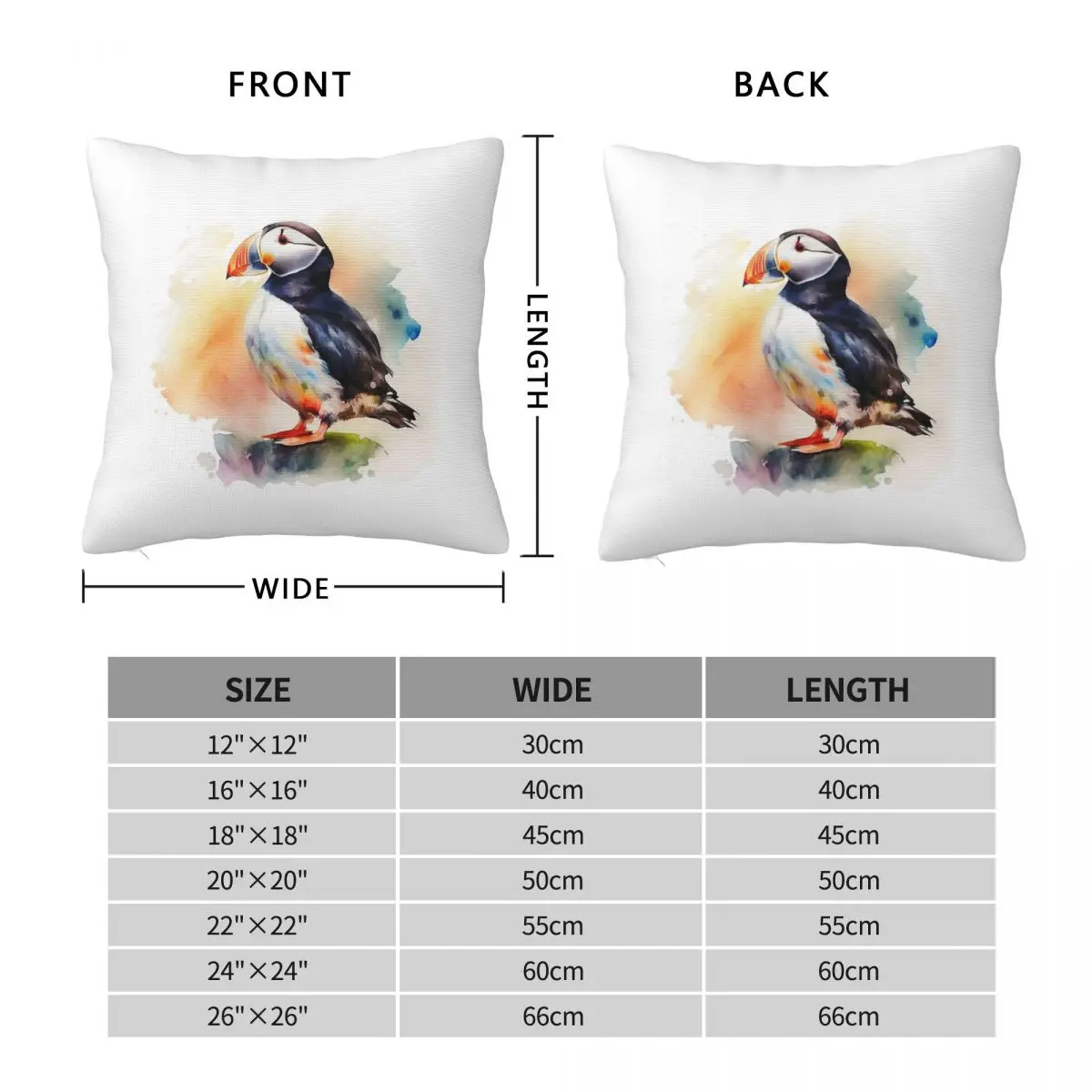 Atlantic Puffin Watercolor Pillowcase Polyester Linen Velvet Printed Zip Decorative Throw Pillow Case Room Cushion Cover