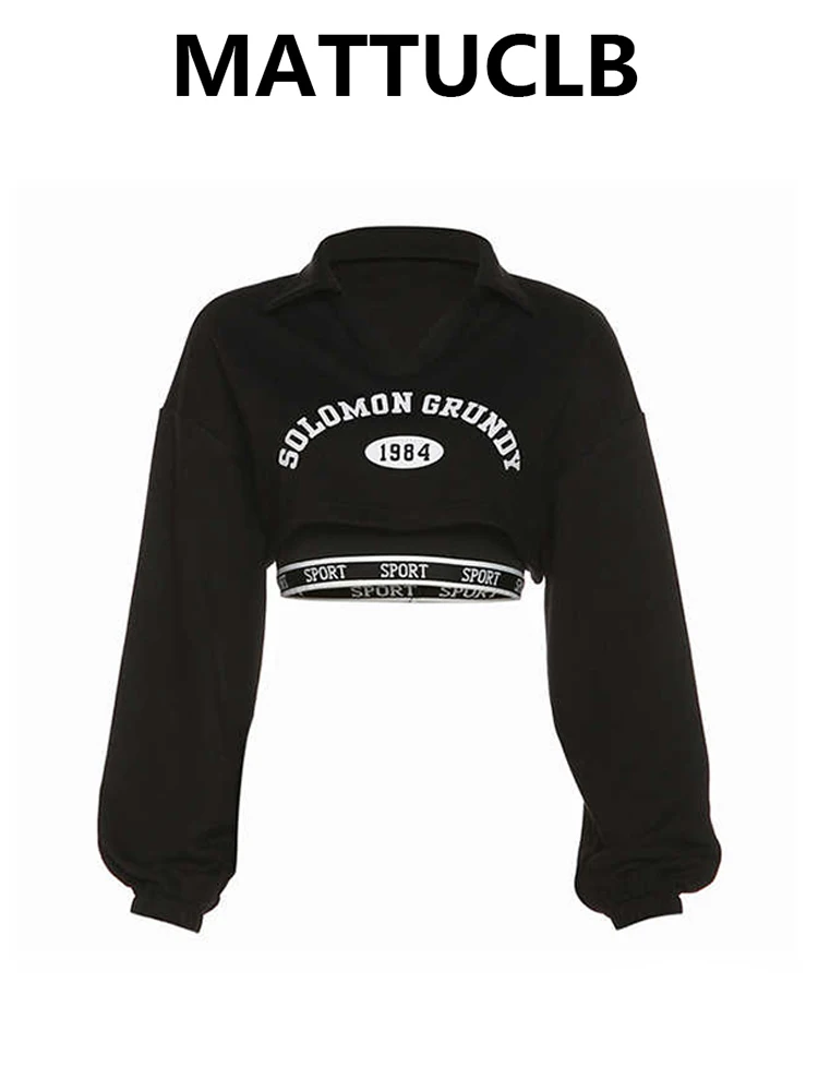 秋冬レディースアメリカンレトロプルオーバーダークアカデミアパーカー長袖クロップスウェットシャツ2000年代Y2kツーピースセットKpop