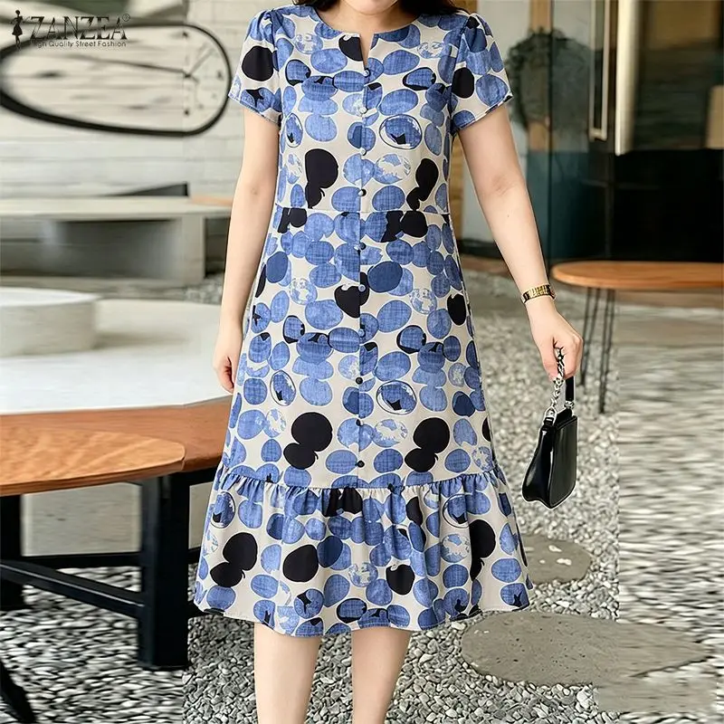 2026 ZANZEA Sommer Bohemian Ärmellose Kleider Damen Blumenbedrucktes Sommerkleid Mode Lässig Rüschensaum Langes Vestido Robe Femme