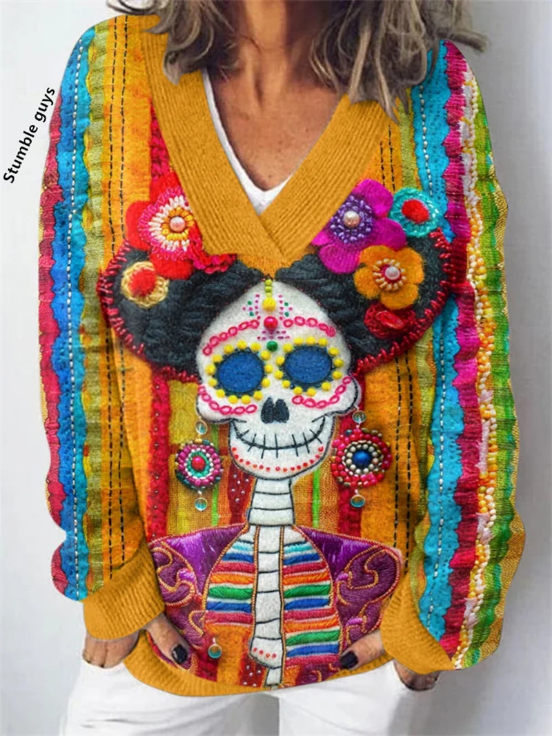 

Women's Sweater Christmas Autumn Winter Casual Fashion European American Soft Deer Dog Snowman Print Y2K Knit Top​