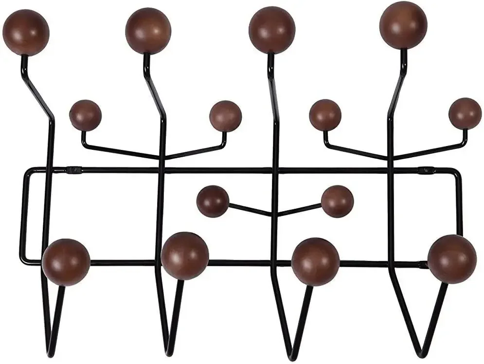 Classic Mid Century Modern Home Hang it All Coat Rack Dark Walnut | Wall Mounted Hooks Heavy with Painted Solid Wooden Balls,Dec
