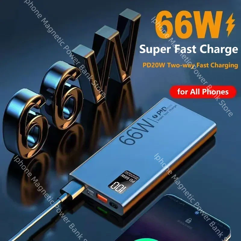 

30000mAh Power Bank 66W PD Fast Charging Portable Charger External Battery Pack Travel For iPhone 16 15 Huawei Samsung Poverbank