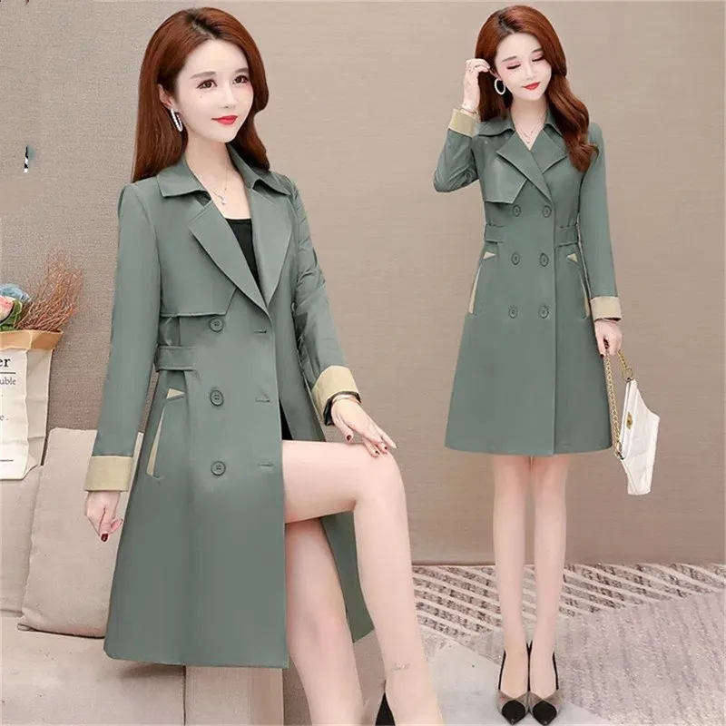 

Bean Green Windbreaker Women's Mid-Long Trench Coat 2023 New Suit Collar Solid Color Slim Fit Slimming Temperament Jacket Female