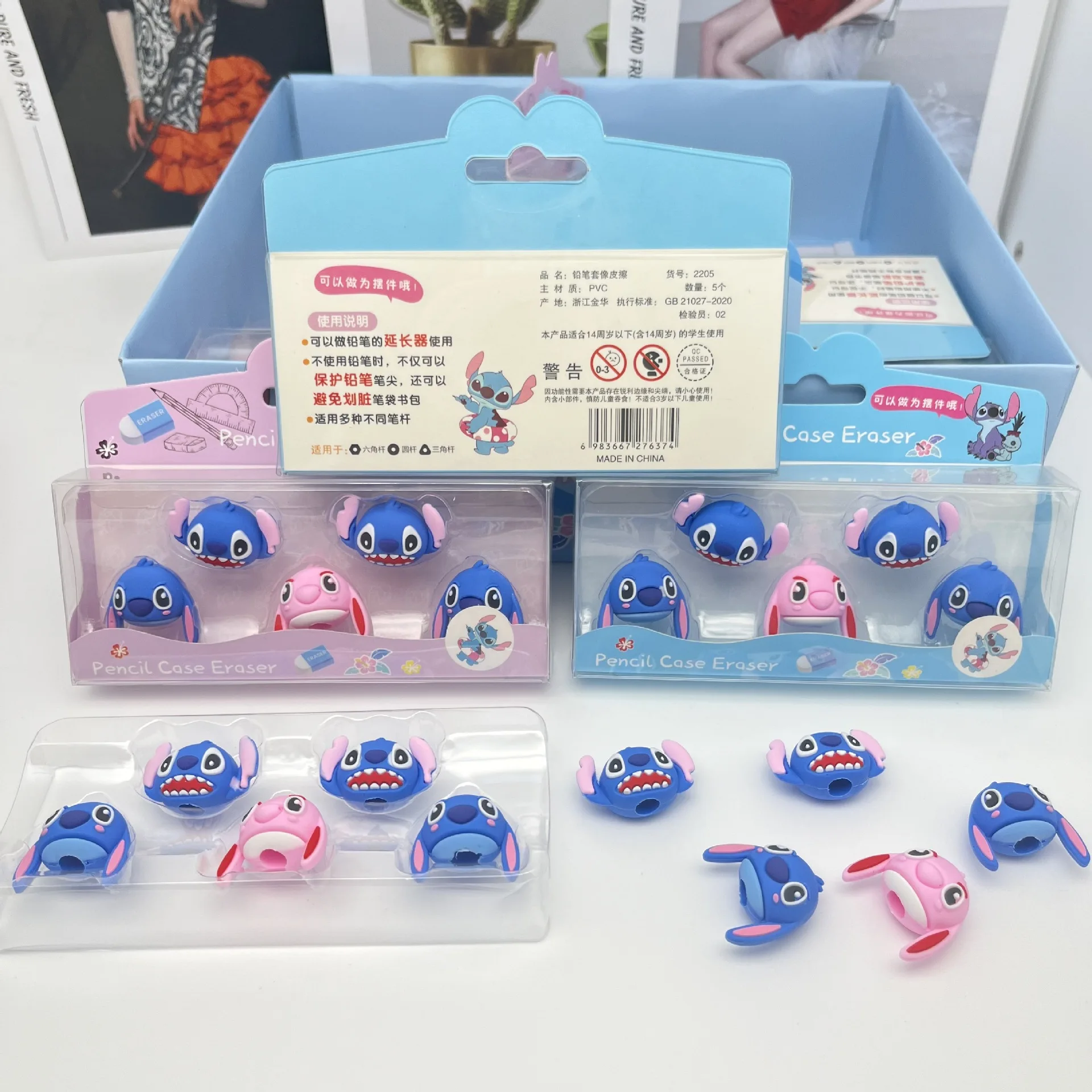 

5pcs/box Stitch Erasers for Students Kawaii Cartoon Stitch Pen Press Crumbs Erasers Children Prize School Stationery Supplies