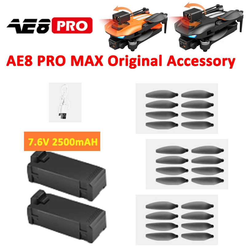 AE8 Pro Max Obstacle Avoidance Drone Original Accessory Propeller Blade Battery USB Charger Motor Arm with Brushless Engine Part