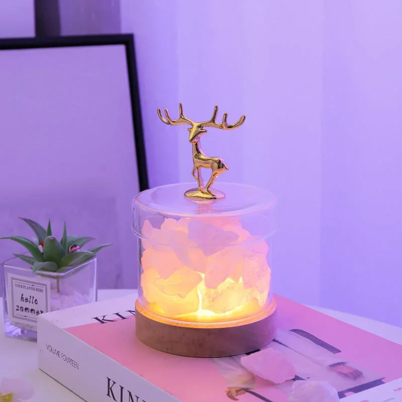 

Ins flameless aromatherapy crystal desk lamp natural crystal salt stone bedside night lamp princess bed decoration net red ins