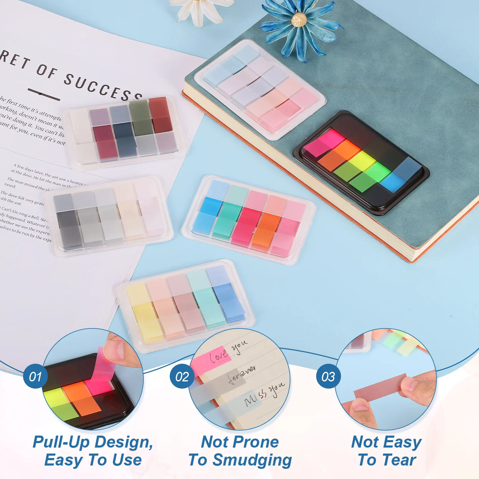 300/600Pcs Transparent Sticky Notes Tabs Pull Up Index Tab with Case Page Makers Book Flags Sticky Label Sticker for Classifying