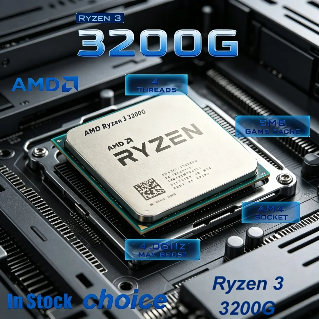 CPU AMD Ryzen 3 3200G R3 3200G AM4 Económico, 3.6GHz, Cuatro Núcleos, 4 Hilos, 65W, con Gráficos Radeon Vega8, para Juegos de Escritorio