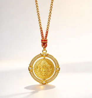 9999 gold diamond-encrusted rotating golden fortune god pendant; New Chinese style fortune god compass pendant sweater chain