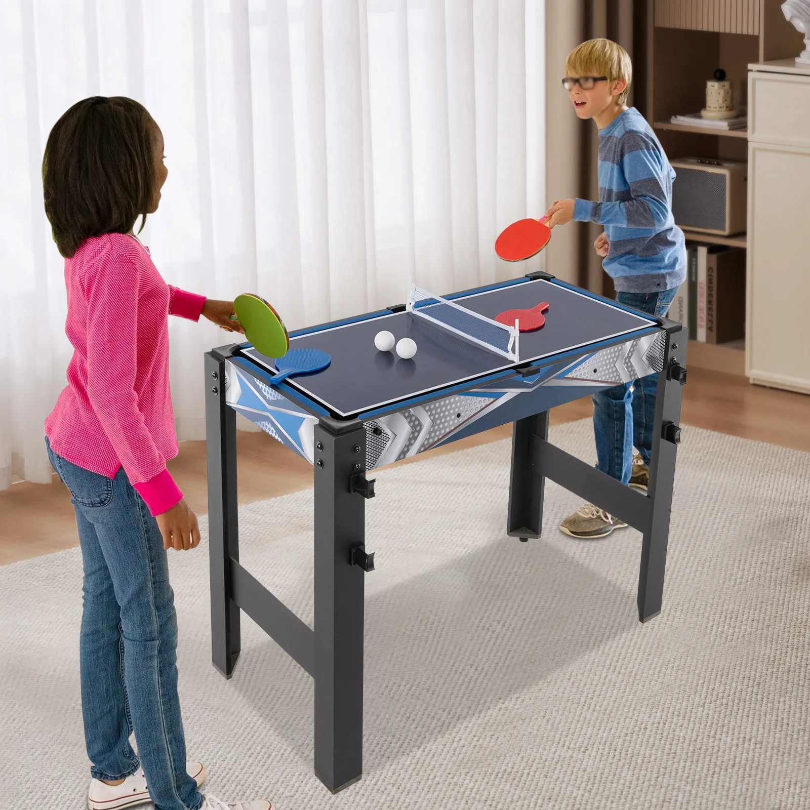 5-in-1 Multi  Folding Game Table Combo Game Billiards, Hockey, Table Tennis, Safety Bow and Arrow Shooting and Basketball Table