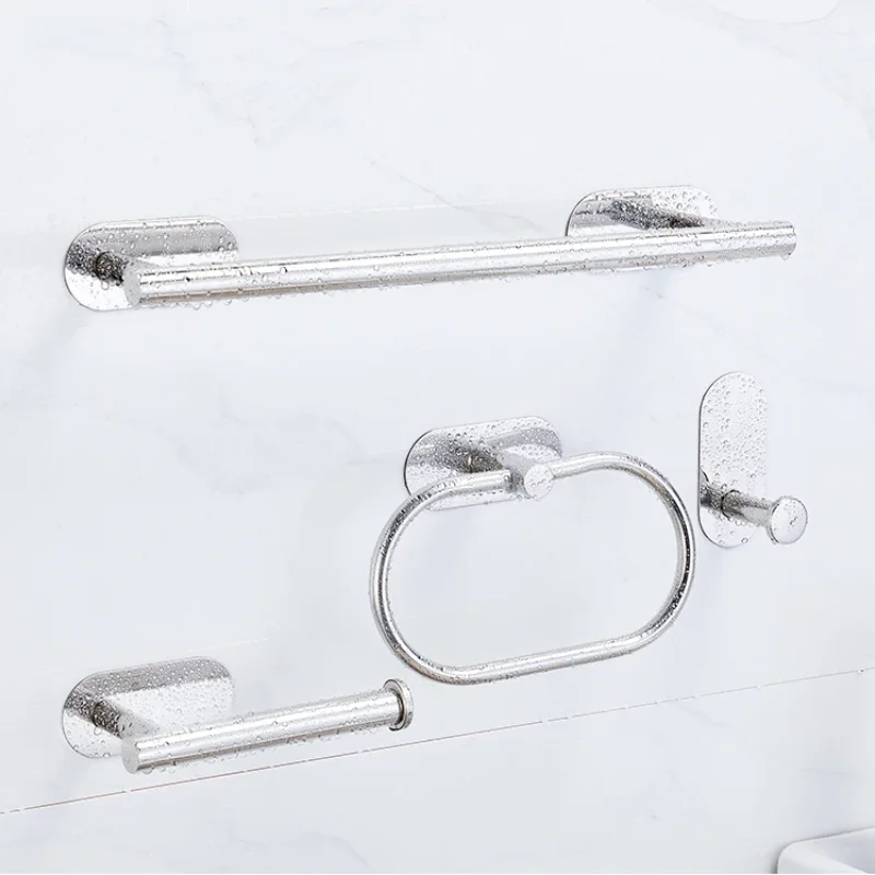 No Drilling Chrome Bathroom Accessories Sets Toilet Tissue Roll Paper Holder Towel Rack Bar Rail Ring Robe Hook Hardware