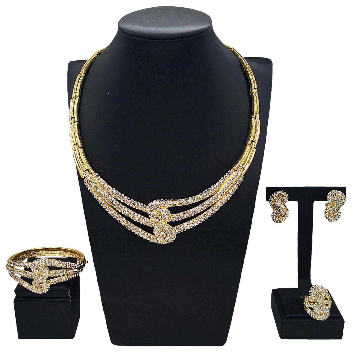 Yulaili Crafty craft luxury jewelry four-piece set of exquisite shiny multi-diamond inlaid necklace is an elegant choice for wed