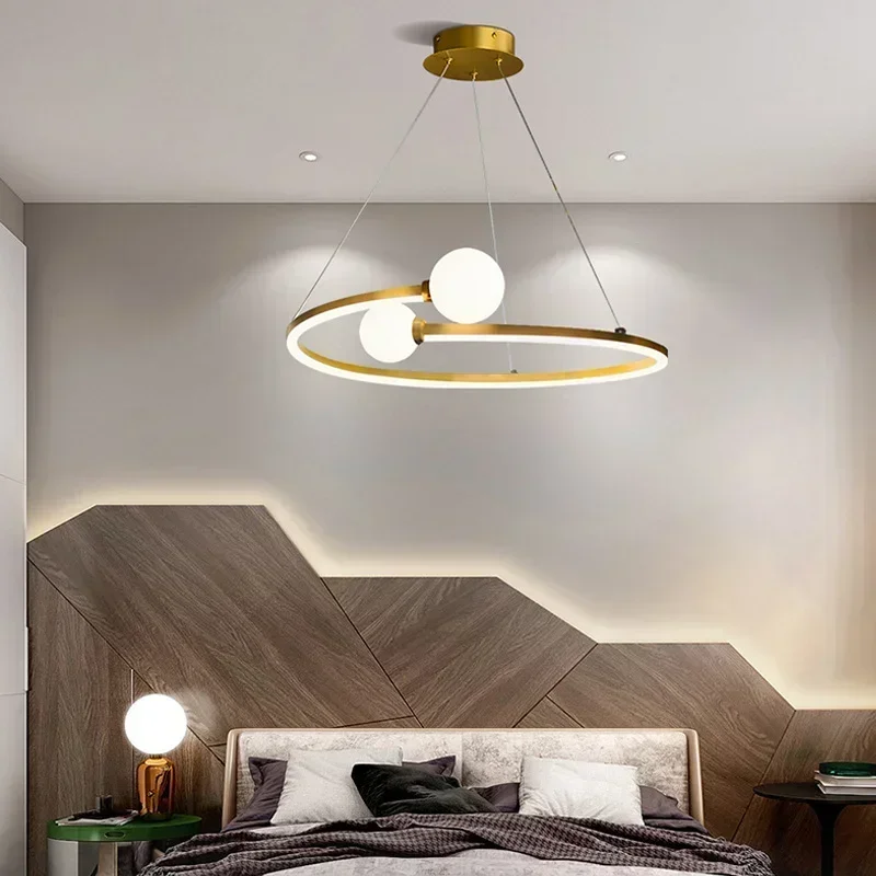 SANDYHA Minimalist Nordic Ring LED Pendant Light Dimmable Kitchen Island Lighting Dining Room Chandelier Bedroom Ceiling Lamp