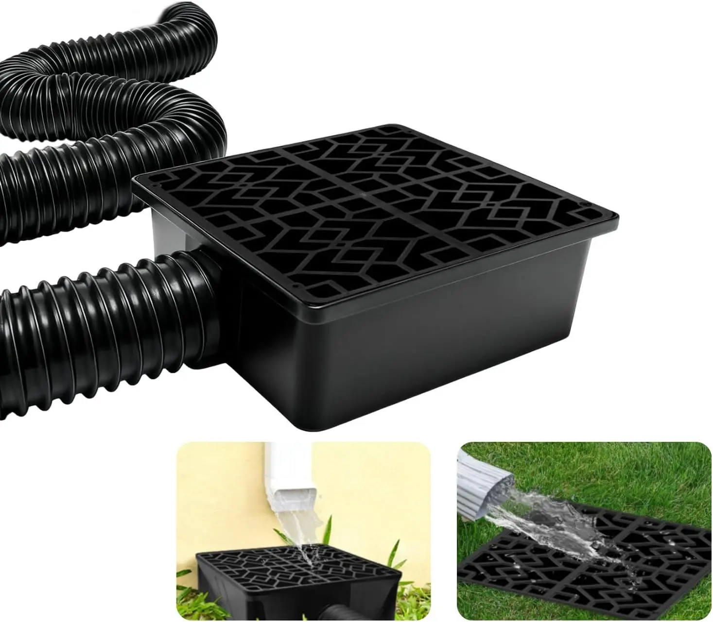 

Rain Gutter Downspout Extensions with 10×10in Catch Basin, Low-Profile Downspout Extender, Flexible Drainage Pipe Exten