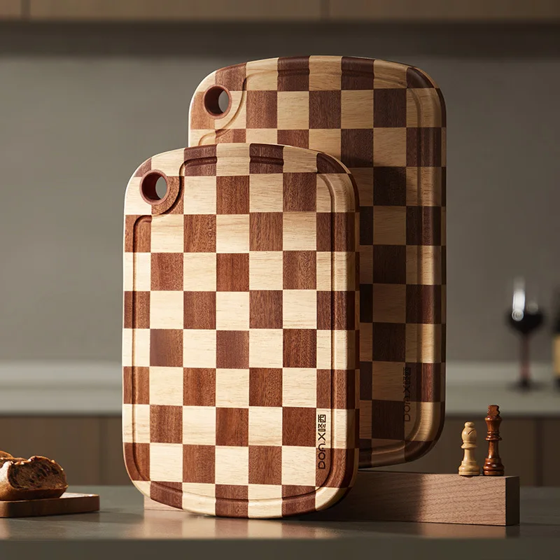 

Solid Wood Cutting Board Household Chopping Board Black Walnut Antibacterial Checkerboard Cutting