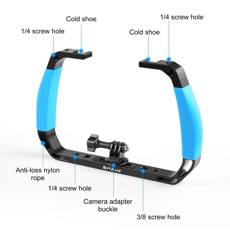 PULUZ Dual Silicone Handle Aluminium Alloy Tray Stabilizer Rig For Underwater Camera Housing Case Diving Mount For GoPro DSLR