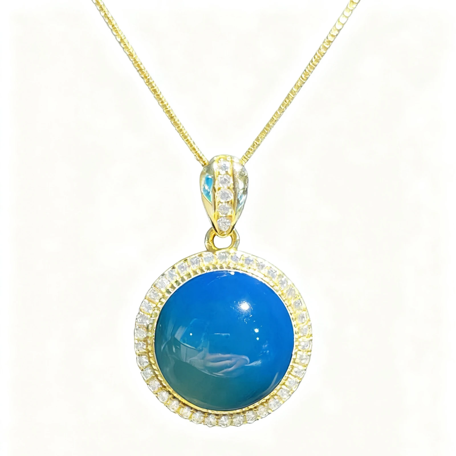 

Кулон из натурального мексиканского синего янтаря, стерлинговое серебро 925 пробы, 13 мм, классическое минималистское ожерелье-пасьянс для женщин